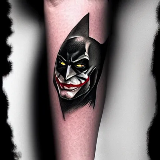 Image similar to tattoo of a half left face batman and half right face joker