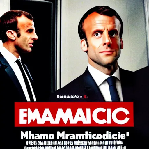 Prompt: poster of Emmanuel Macron in American Psycho (1999)
