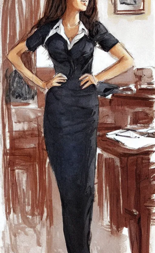 Prompt: Female in office dress. By Ricardo Sanz