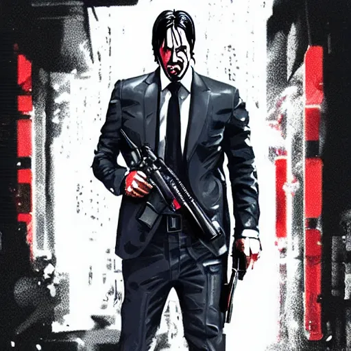 Prompt: John Wick Terminator Robot style