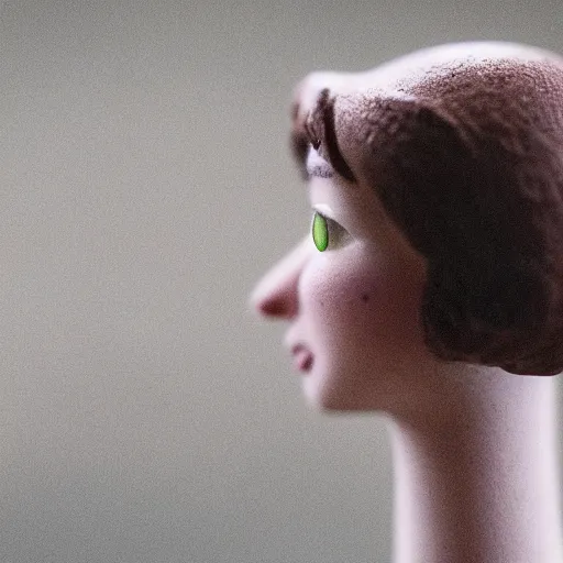 Image similar to a cinematic film still of a claymation stop motion film starring anne hathaway as female farmer, shallow depth of field, 8 0 mm, f 1. 8