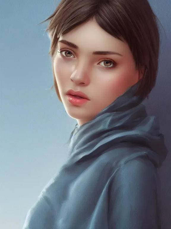 Image similar to beautiful ukrainian girl with brown eyes and dark short bob hairstyle and small nose, au naturel, blue eyes, hyper detailed, digital art, trending in artstation, cinematic lighting, studio quality, smooth render, unreal engine 5 rendered, octane rendered, concept art, smooth, sharp focus, illustration, art by artgerm and greg rutkowski and krenz cushart