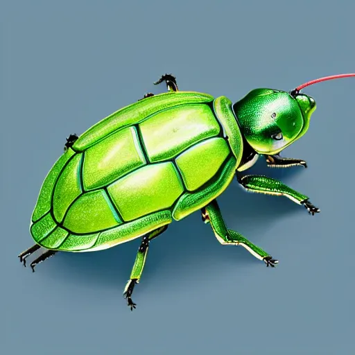 Prompt: hybrid of green beetle and turtle, photorealistic, close - up