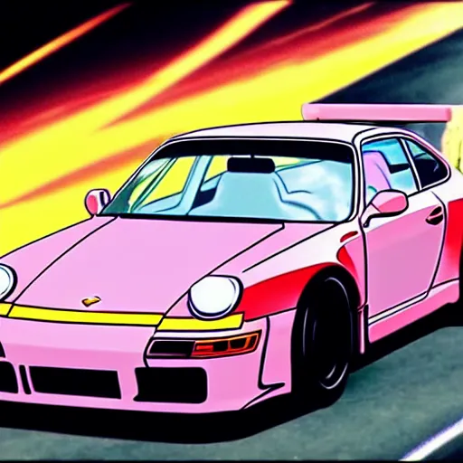 Image similar to ikari shinji drifting in a porsche car, full hd, 4 k anime wallaper, initial d anime style