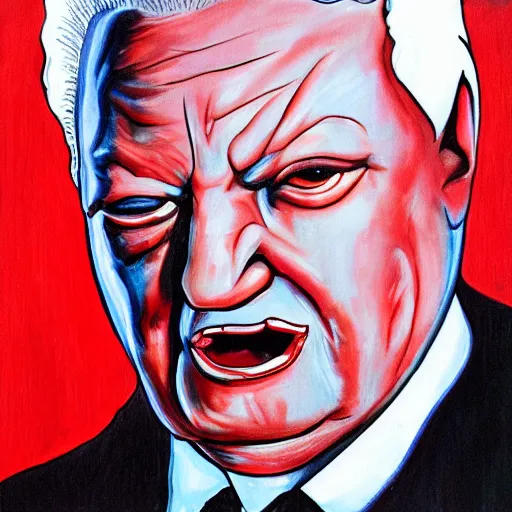 Image similar to yeltsin in the image of the devil, art in color, scary art