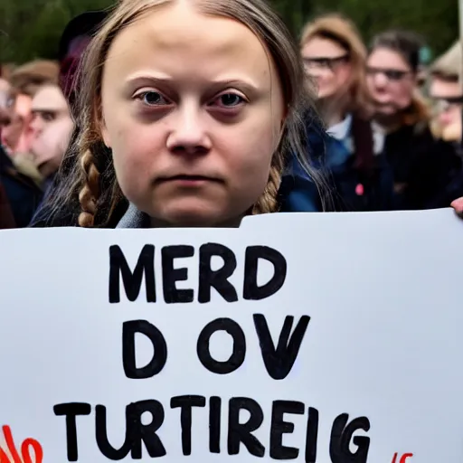 Prompt: greta thunberg is mad protest