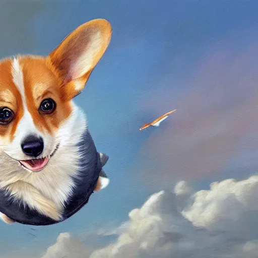 Prompt: an corgi leaving the nest to fly for the first time, oil on canvas, portrait, intricate, 8k highly professionally detailed, HDR, CGsociety