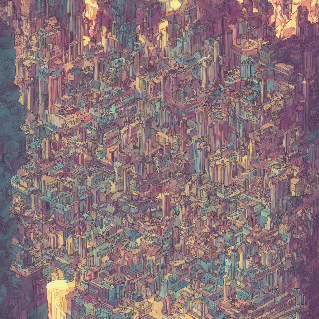 Prompt: Bismuth city wedding cake, high definition, graphic novel art, 4k, by Feng Zhu and Loish and Laurie Greasley, Victo Ngai, Andreas Rocha, John Harris