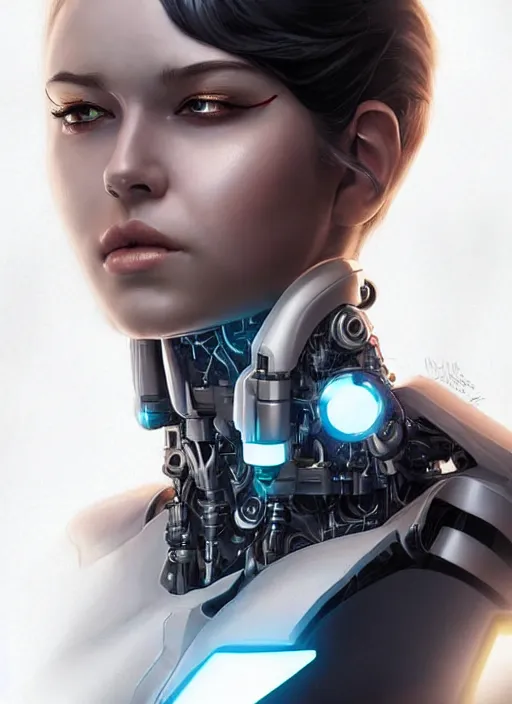 Image similar to portrait of a cyborg woman who turns her head to the ((((((right))))) left+349 (((((up))))) (((((down))))) by Artgerm,eyes closed , biomechanical, hyper detailled, trending on artstation