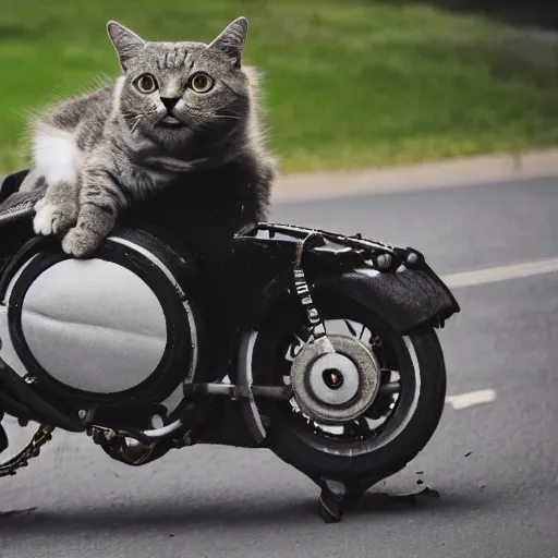 Prompt: a cat riding a motorcycle
