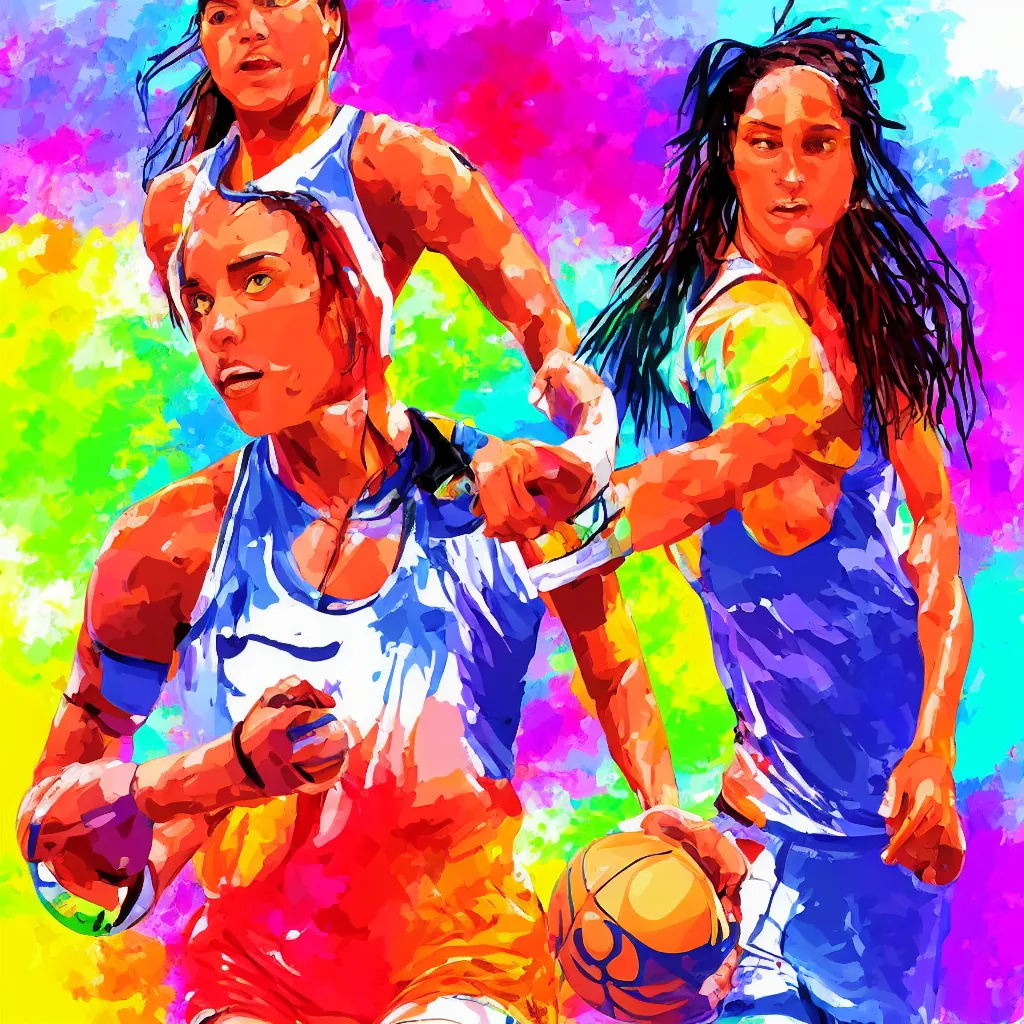 Prompt: female sports athlete, colorful digital painting