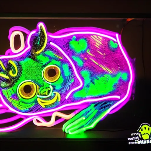 Image similar to a cat of bioluminescent aquatic themed puppets aimed to bring awareness to ocean pollution, in the style of muppets, black light, lighting from spongebob the musical on broadway, neon, real, photograph, cinematic