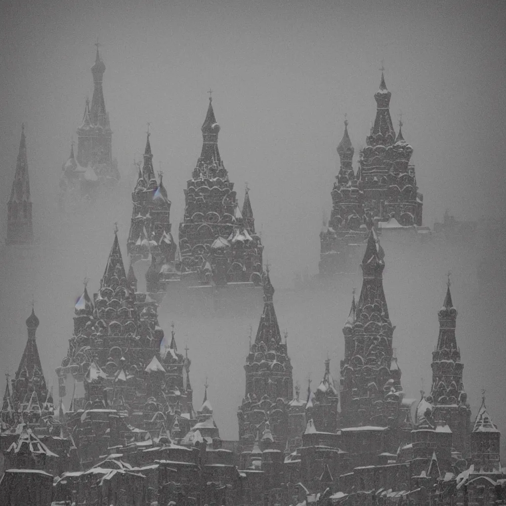 Image similar to minions serving under stalin, with a background of the kremlin in snow, sepia tone picture