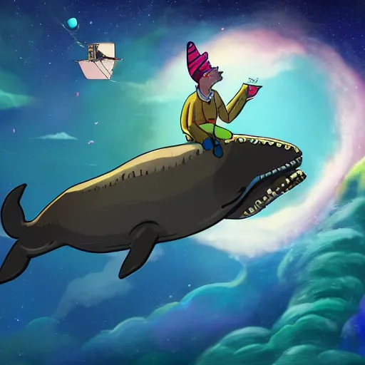 Image similar to Bojack Horseman riding a whale in space, beautiful digital art, trending on artstation, Bojack Horseman