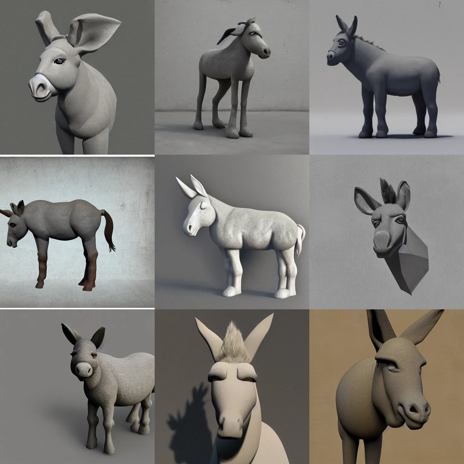 Prompt: donkey made of concrete photorealism