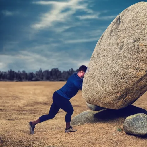Image similar to a man pushing a boulder with his chest