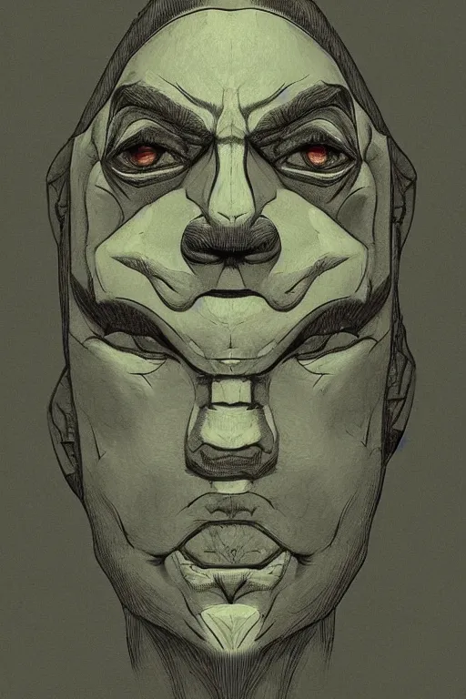 Image similar to portrait of triangle shaped ogre head with single centered giant bloodshot eye, in the style of Greg Broadmore and Arthur Rackham,trending on artstation, light lighting side view,digital art,surrealism ,macro,blueprint ,vaporwave ,