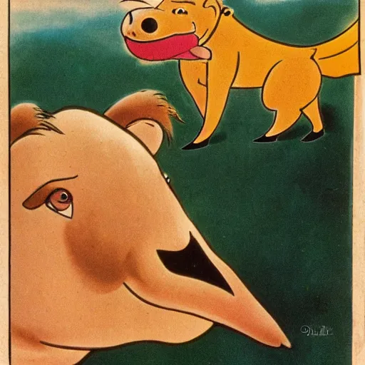 Prompt: 1 9 4 5 disney cartoon about capybaras in love