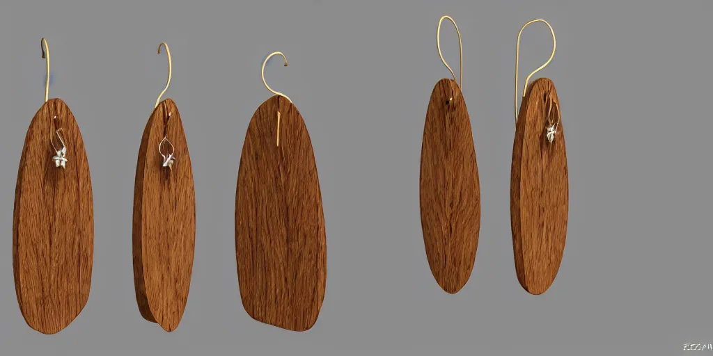 Image similar to earring design, jewelry design, wood, nordic, material, product design, trending on artstation, cgsociety, photo realistic, design by ziva cph and isabel lennse, 8 k, unreal engine, c 4 d