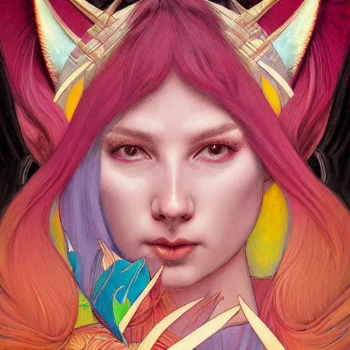 Image similar to she - ra, portrait face, colorful, frantisek kupka, intricate, miles johnston, kuroda seiki, cynical realism, ozabu, john william godward, painterly, yoshitaka amano, moebius, miles johnston, louise zhang, james jean, mark ryden lowbrow pop surrealism art style