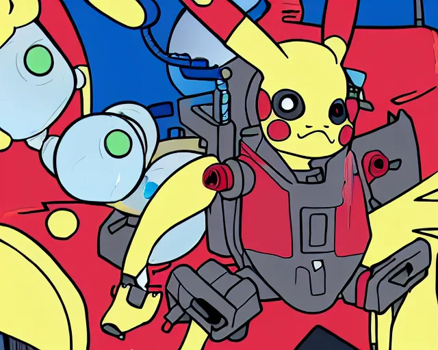 Image similar to Terminator pikachu, scene where his endoskelet gets exposed his eye glows red