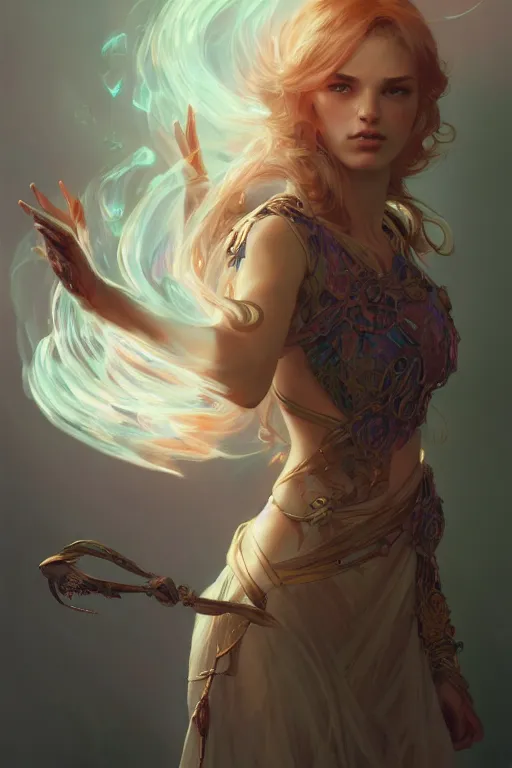 Image similar to beautiful sorceress, accurate anatomy, only two hands, highly detailed, digital painting, artstation, concept art, smooth, sharp focus, illustration, Unreal Engine 5, 8K, art by sakimichan and greg rutkowski and alphonse Mucha