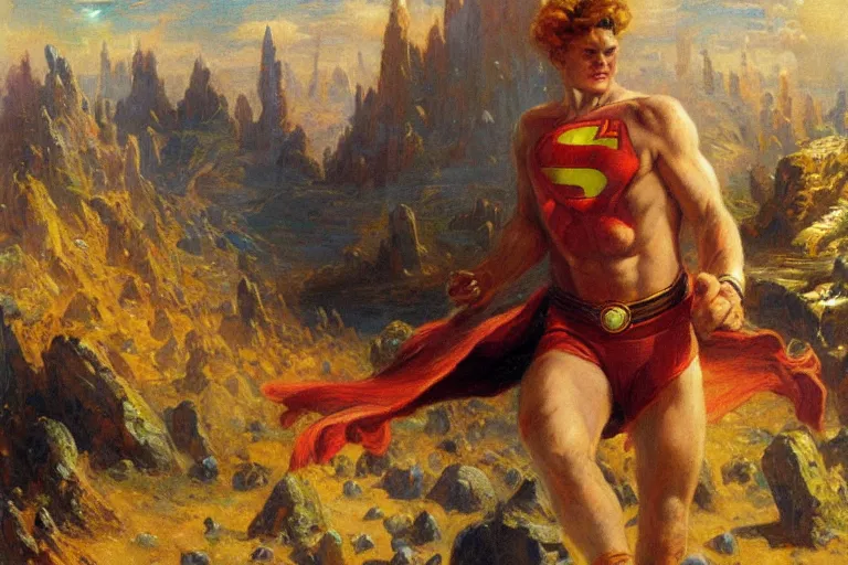 Prompt: portrait of omni - man conquering a planet. art by gaston bussiere.