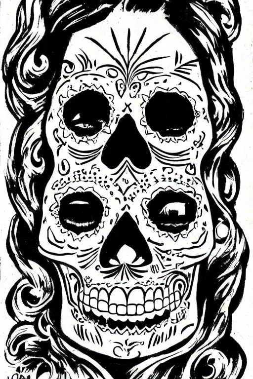 Prompt: illustration of a sugar skull day of the dead girl, art by steve ditko