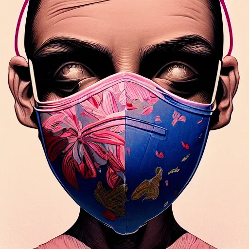 Image similar to portrait of people with sanitary mask, Tristan Eaton, artgerm, Victo Ngai, RHADS, ross draws