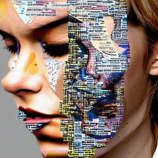 Image similar to A womans face made out of rendering glitches and Microsoft Windows error alerts, by Sandra Chevrier.