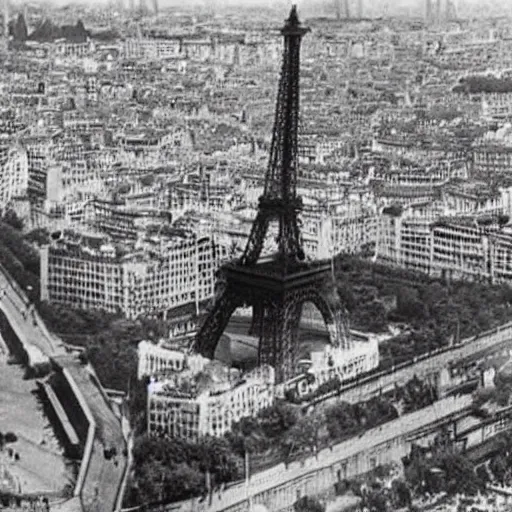 Image similar to a demolished and ruined eiffel tower