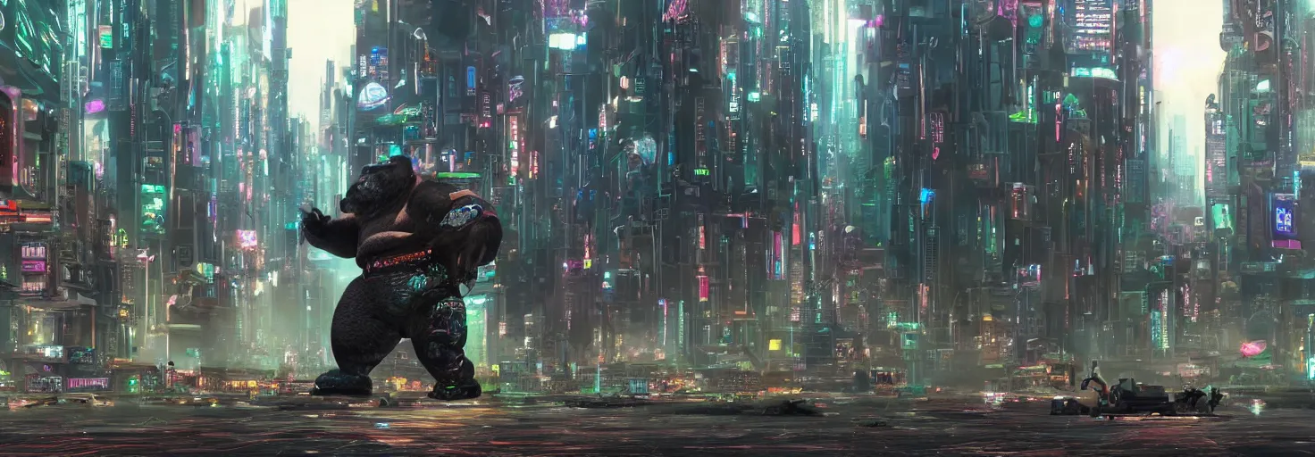 Prompt: photo of a big chungu roaming in a cyberpunk futuristic city