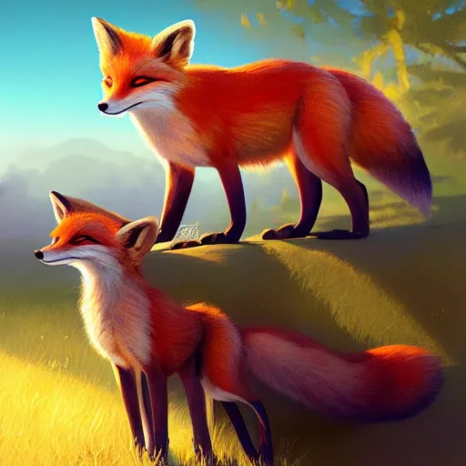 Image similar to painted portrait of a family of foxes, fantastically pastel colors, octane render, matte painting concept art, official fanart behance hd artstation by jesper elsing, by rhads and makoto shinkai and lois van baarle and ilya kuvshinov and rossdraws