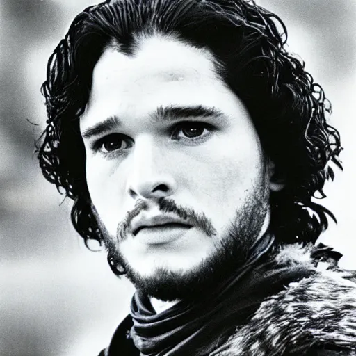 Image similar to live action Jon Snow portrait from 1978 BBC production of Game of Thrones. 35mm portrait. promotional still