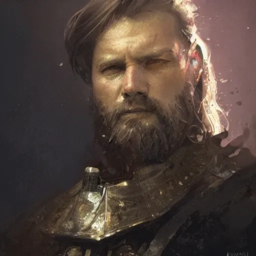 Image similar to Portrait of a middle aged knight with mutton chops, detailed face, fantasy, highly detailed, cinematic lighting, digital art painting by greg rutkowski