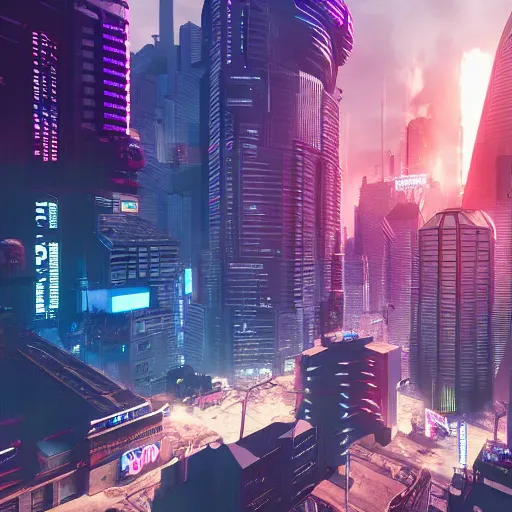 Image similar to Cyberpunk City, AAA Game, RTX On, RTX 3080ti, 3D Render