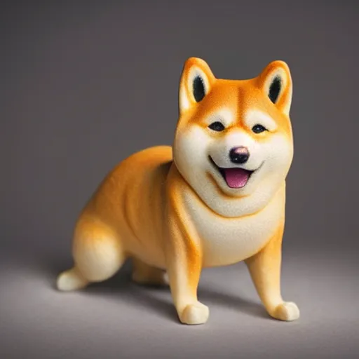 Prompt: a delicious steamed bun in the shape of a shiba inu. studio lighting, high resolution, high quality, dark background