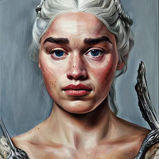 Image similar to high quality high detail painting by lucian freud, hd, daenerys targaryen