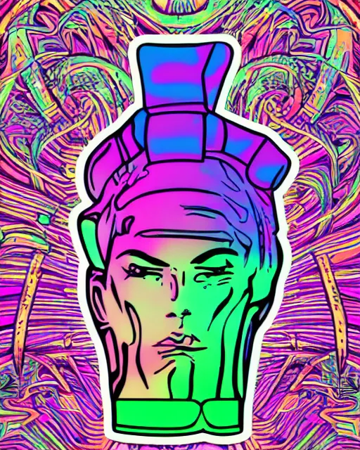 Prompt: psychedelic sticker art, in synthwave vaporwave cyberpunk 6 0 s acid trippy style