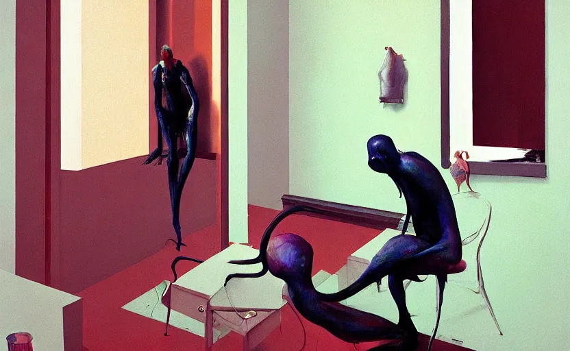 Prompt: Cozy apartment, very coherent, painted by Francis Bacon and Edward Hopper, Wayne Barlowe, painted by James Gilleard, surrealism, airbrush, art by JamesJean