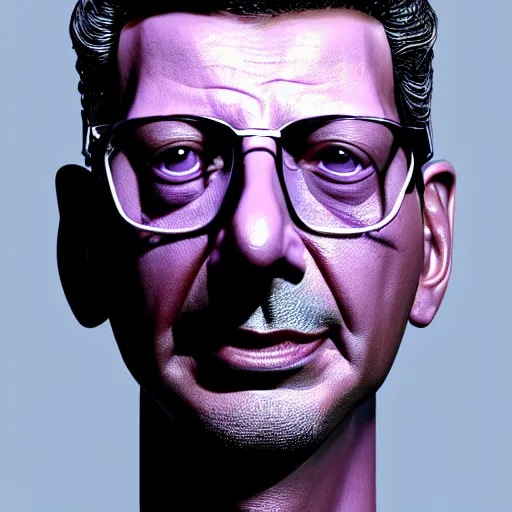 Image similar to close - up jeff goldblum face fused with violet plum ( ( lilac jeff goldblum's face ) ), jeff goldplum jeff goldblum sentient fruit, highly detailed, unreal engine, 3 d art, digital art, painting by greg rutkowski