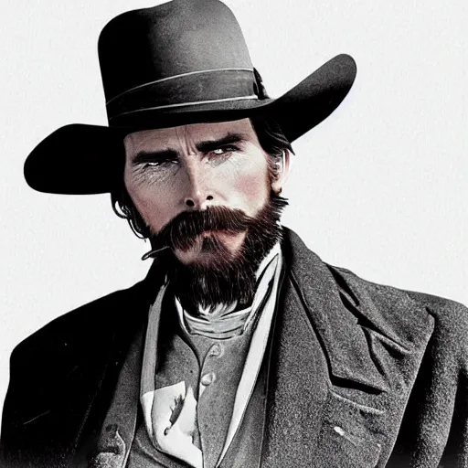 Image similar to an 1 8 0 0 s photo of christian bale playing the role of clint eastwood, squinting at high noon, in the style of a clint eastwood movie, the good, the bad and the ugly, vibe, glory days, mount rushmore, justice, american flag, independence, patriotism, black and white, artgerm