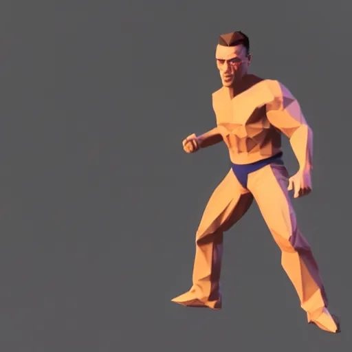 Prompt: a render of a low poly 3d model of 90's Jean Claude Van Damme, psx style, playstation 1 graphics, model is t-posing, black bg