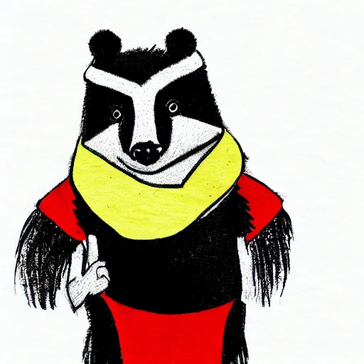 Prompt: badger wearing a scarf, cartoon style