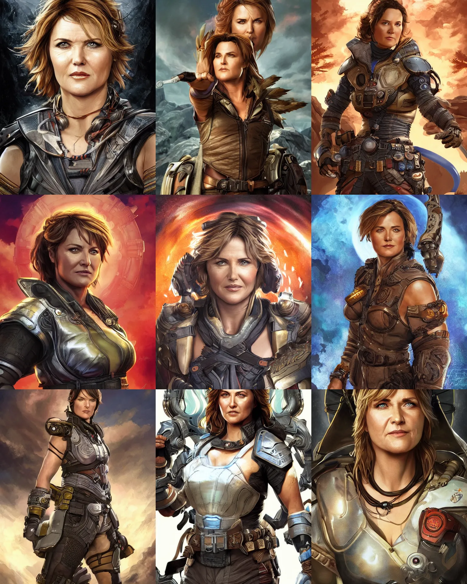 Prompt: Lucy Lawless as an Apex Legends character digital illustration portrait design by, Mark Brooks and Brad Kunkle detailed, gorgeous lighting, wide angle action dynamic portrait