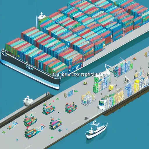 Image similar to isometric view of a shipping container port by chiho aoshima