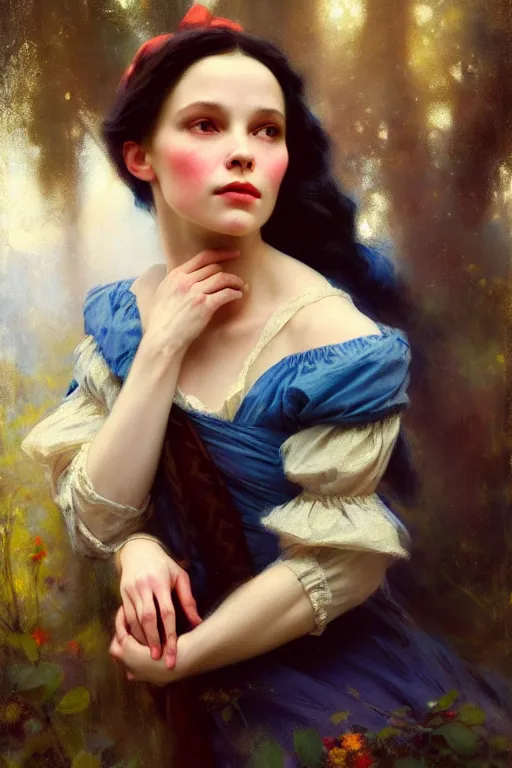 Image similar to soft colorsphotograph imax and solomon joseph solomon and richard schmid and jeremy lipking victorian loose genre loose painting full length portrait painting of snow white disney