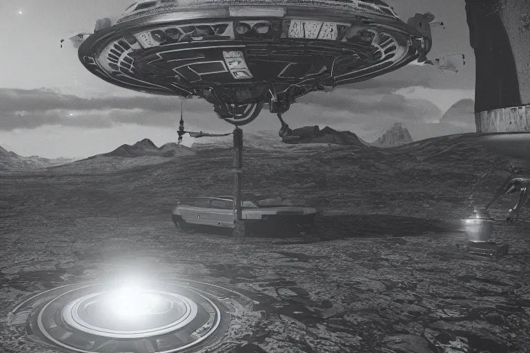 Image similar to leaked top secret footage of an ufo, vintage old shot with an old camera, intricate details, eerie, highly detailed, photorealistic, octane render, 8 k, unreal engine.