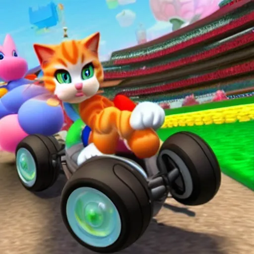 Image similar to a picture of a new cat peach character in mario kart