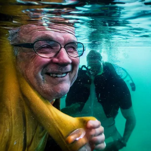 Image similar to a smiling old man hidden under water